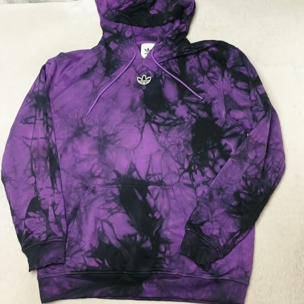 Adidas Hoodie Men M Purple Tie Dye Space Pullover Fleece Original Trefoil DU8212